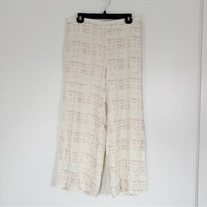 Etcetera linen blend casual pull on wide leg pants off white tan neutral print